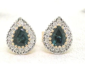 Paar Saphir Ohrstecker 585 Gelbgold 14Kt Gold natürliche Saphire 32 Brillanten - Bild 1 von 4