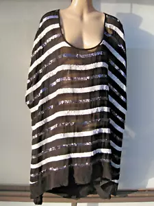 TS BNWOT designer black/grey/white sequin striped hi-lo evening top sz 22 (L) - Picture 1 of 5