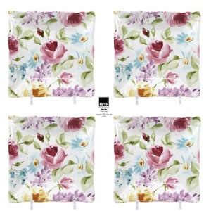 222 Fifth FLORAL FETE 5.5" Appetizer Plate Set 4 Square Scalloped Pink Blue - Picture 1 of 14