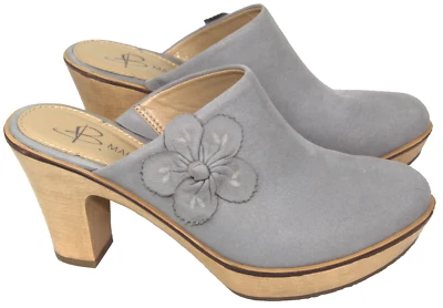 Zuecos de mula B. Makowsky 'Quan' azul gris cuero tacón de flor, talla 6 M Foto 1 de 4