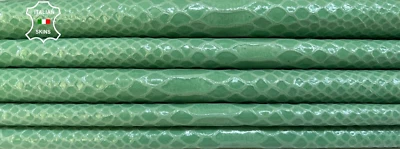 MINT GREEN SNAKE SHINY PRINT on Soft Lambskin leather 2 skins 10+sqf 0.6mm B5073 - Image 1 of 4