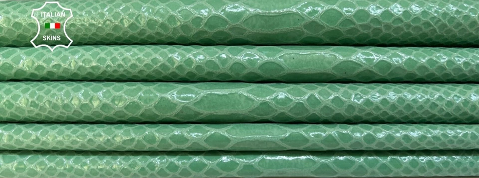 MINT GREEN SNAKE SHINY PRINT on Soft Lambskin leather 2 skins 10+sqf 0.6mm B5073 - Image 1 of 4