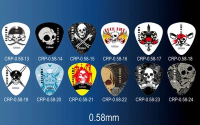 MSA 12 Celluloid Plektren- Plektrum Spielblättchen-Piks-mit Motiv 058 /088 /114 /150