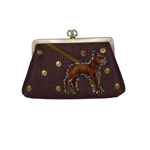 Vintage Jolles Original Needlepoint Brown Purse With Dog Motif & Gold-Tone Clasp - Picture 1 of 18