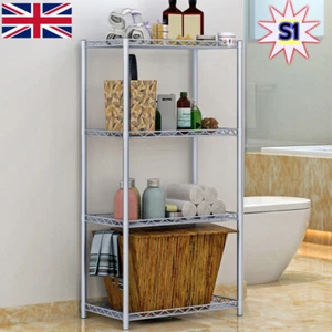 4 Tier Silver Storage Metal Rack/Shelving Wire Shelf Kitchen/Office Unit Stand - Picture 1 of 12