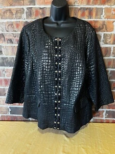 Ruby Rd Woman Black Reptile Embossed Shimmer Zip Jacket Size:22W - Picture 1 of 5