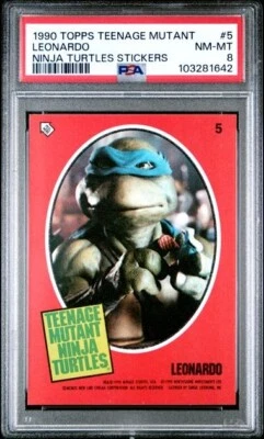 1990 Topps TMNT Teenage Mutant Ninja Turtles LEONARDO Sticker # 5 Low Pop PSA 8 - Image 1 of 2