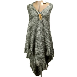 Catherines Strick Fransen Schal Halstuch Boho One Size marmoriert schwarz-weiß (106x52) - Bild 1 von 14