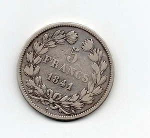 FRANCE Monnaie 5 francs Argent LOUIS PHILIPPE 1er 1841 K Bordeaux Tranche relief - Imagen 1 de 2