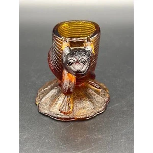 Raro Antiguo Vidrio Prensado Figura Palillo de Dientes Soporte De Rana Sapo Vidrio Ámbar - Imagen 1 de 11