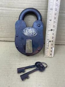 Jeep Padlock, Large Cast Iron Lock, Antique Finish with 2 Keys Really Works - Picture 1 of 6