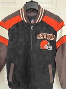 NFL Men's Small Glll Cleveland Browns Faux Suede Black Full-Zip Varsity Jacket - Picture 1 of 22