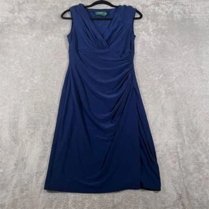 Lauren Ralph Lauren Midi Dress Womens Petites Size 8 Navy Blue Sleeveless Career - Picture 1 of 7