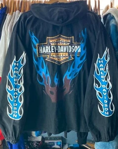 vtg Harley Davidson Hoodie Flame Lightning Chrome Sweet Chrome Heart Eagle Kanye - Picture 1 of 10