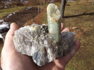 Beryll Aquamarinkristall in Rauchquarz Foster Hill Mine Stoneham, Me. - Bild 1 von 5