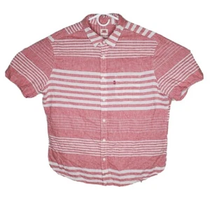Levi's Linen Cotton Blend Short Sleeve Shirt Coral White Stripe Size L India - Picture 1 of 8