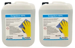 20 L Essigsäure 60% Essigessenz C2H4O2 Reiniger Entkalker 2 x 10 Liter - Bild 1 von 1
