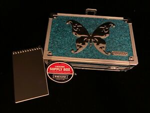 Vaultz Locking Supply Box, 5" x 2.5" x 8.5", Blue Bling with Butterfly VZ03604