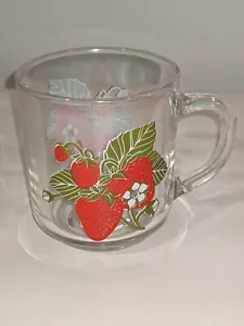 Clear Glass Mugs With Retro Strawberry Painted Design ~ by Luminarc~Lot Of 3!! - Picture 1 of 12