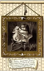 Vintage Postcard Oh Dolly Dearest Little Girl & Doll in Rocking Chair 1910 Gilt - Picture 1 of 3