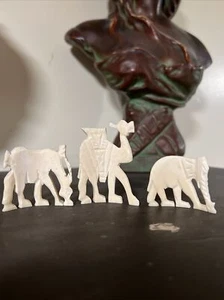 Vintage Hand Carved Bovine Bone Animals Gazelle Camel Elephant - Picture 1 of 11