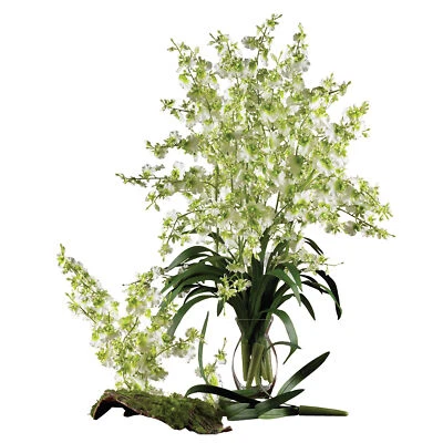 Juego de 12 flores verdes casi naturales para decoración del hogar 29" con tallo frondoso para dama bailarina Foto 1 de 2