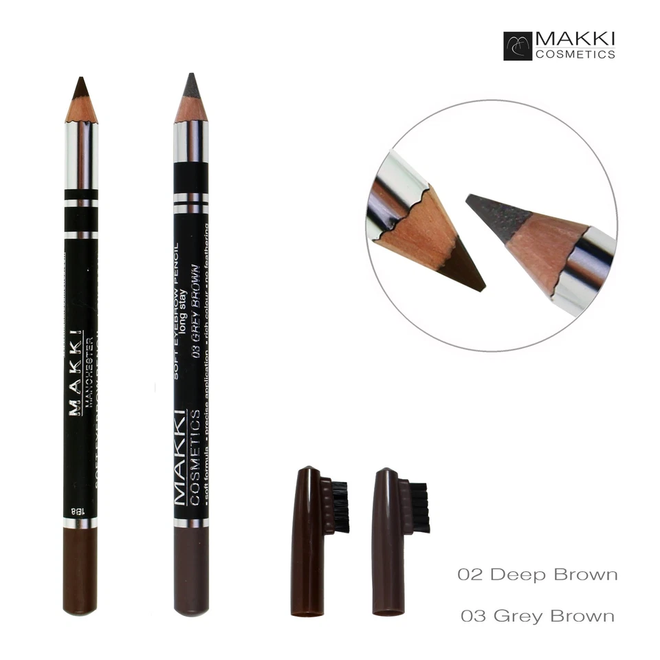 MAKKI PROFESSIONAL EYEBROW PENCIL WITH BRUSH GRAY BROWN NATURAL DEEP BROWN MATTE - Image 1 of 1