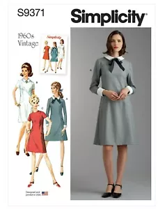 SIMPLICITY 9371 MISSES 60'S VINTAGE DRESSES Sewing Pattern Sizes 8-16 & 18-26 - Picture 1 of 9