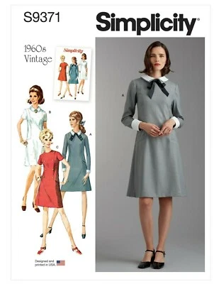 SIMPLICITY 9371 MISSES 60'S VINTAGE DRESSES Sewing Pattern Sizes 8-16 & 18-26 - Image 1 of 4