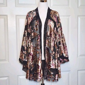 Free People Sz S/P Guest List Meshed /Velvet Burnout Kimono Cardigan Casual EUC! - Picture 1 of 14