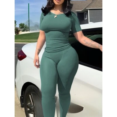 Conjuntos de 2 piezas de mono deportivo con mangas para mujer, ejercicio corto ceñido al cuerpo yoga Foto 1 de 4