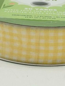 Member's Mark Premium Wired Ribbon 50 Yards 1.5 in Width Yellow & White Gingham - Picture 1 of 2