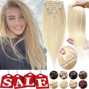 CLEARANCE Clip in Extensions 100% Remy Human Hair 8PIECES Full Head Highlight US - Picture 1 of 44