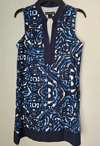 Jessica Howard Dress 10 Pettie 10P Navy Pattern Sleeveless Stretch Lined Linen - Picture 1 of 12