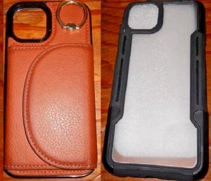 Lot of 2- iPhone 13 Cases Covers ~ 1 Leather wallet/Id/ Card Holder & 1 Blk Case - Picture 1 of 7
