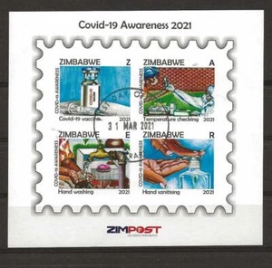 SELLO IMPERF ZIMBABWE 2021 M/S CORNA - ADVERTENCIA, VACUNACIÓN. Usado bien - Imagen 1 de 1