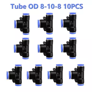 Pneumatic Push to Connect Fitting Reducing Tee Tube OD 8mm x 10mm x 8mm 10PCS - Picture 1 of 10
