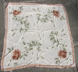 Vtg Vera Neuman Brown Green White Silk Scarf Floral Flowers 32" Square - Picture 1 of 9