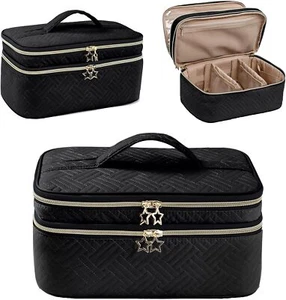 Large Makeup Bag, Travel Makeup Bag Organizer, Double Layer Train Case Makeup... - Picture 1 of 7