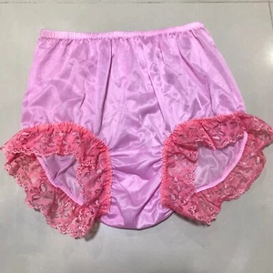 New 3XL Sissy Pink Panties Briefs Women Men Nylon Handmade Lace Trim NTOL02 - Picture 1 of 1