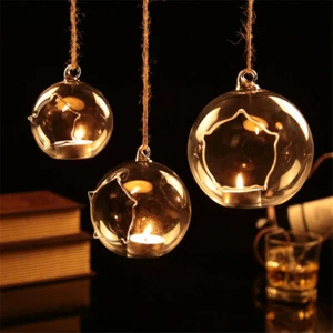 Classic Table Glass Ball Candle Holder Hanging Bauble Candlestick Wedding Party - Picture 1 of 4