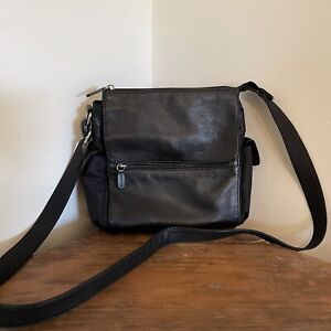 Fossil Black Leather  Hobo Shoulder Bag Crossbody Adjust Strap Zip Closure 90s