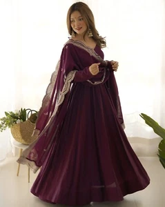 Wine Readymade Indian Salwar Kameez Bollywood Dress Suit wedding Anarkali gown - Picture 1 of 12
