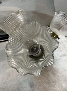 Gorgeous 3 Light Crystal Chandelier   Brass  Ornate Glass 3 Shades - Picture 1 of 15