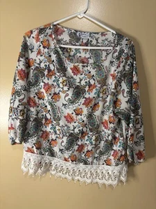Christian Caliendo Blouse Fringe  On Front Bottom  Womans Size Large Boho - Picture 1 of 7