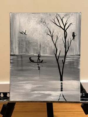 Arte de pared minimalista moderno original | blanco y negro | pintado a mano  Foto 1 de 4