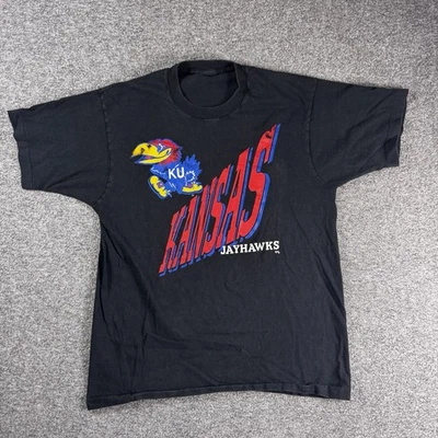 Vintage 90s Kansas Jayhawks Shirt Mens Large Black Graphic Print Single Stitch - Image 1 of 4