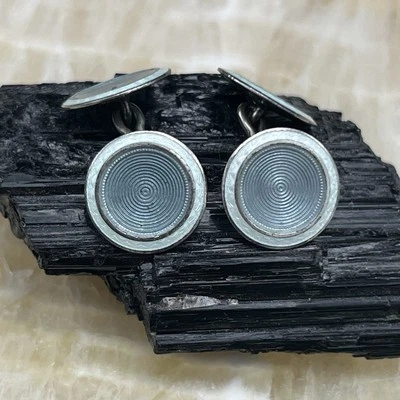 Vintage Sterling Silver .925 Grayish Blue Enamel 2-Sided Cufflinks 6.8 grams - Image 1 of 4