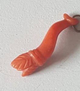 Antq Victorian Carved Coral Flower Bud Charm | Cornucopia - Picture 1 of 13