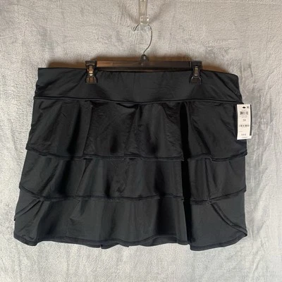Ideology 女式 Skort 3X 黑色荷叶边口袋短裤网球泡菜加全新带标签 — 第 1/4 张图片